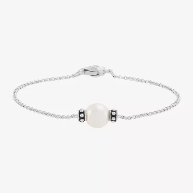 Limited Quantities! Womens Dyed White Cultured Freshwater Pearl Sterling Silver Charm Bracelet