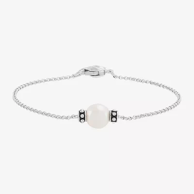 Limited Quantities! Womens Dyed White Cultured Freshwater Pearl Sterling Silver Charm Bracelet