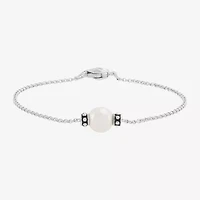 Limited Quantities! Womens Dyed White Cultured Freshwater Pearl Sterling Silver Charm Bracelet