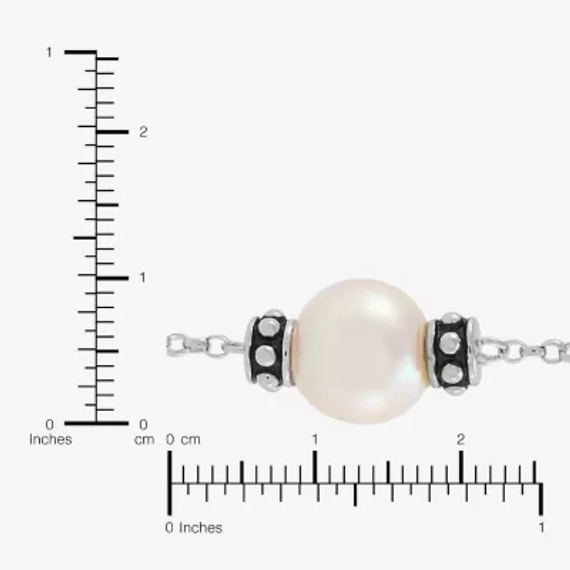 Limited Quantities! Womens Dyed White Cultured Freshwater Pearl Sterling Silver Charm Bracelet
