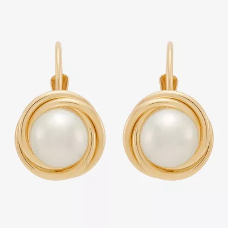 Limited Quantities! Womens Dyed White Cultured Freshwater Pearl 14K Gold Knot Drop Earrings
