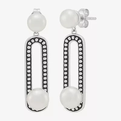 Limited Quantities! Womens Dyed White Cultured Freshwater Pearl Sterling Silver Paperclip Drop Earrings