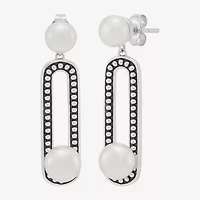Limited Quantities! Womens Dyed White Cultured Freshwater Pearl Sterling Silver Paperclip Drop Earrings
