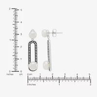 Limited Quantities! Womens Dyed White Cultured Freshwater Pearl Sterling Silver Paperclip Drop Earrings