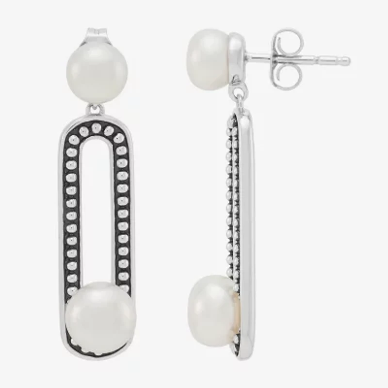 Limited Quantities! Womens Dyed White Cultured Freshwater Pearl Sterling Silver Paperclip Drop Earrings