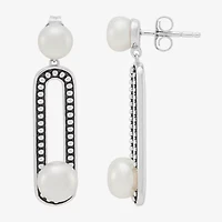 Limited Quantities! Womens Dyed White Cultured Freshwater Pearl Sterling Silver Paperclip Drop Earrings