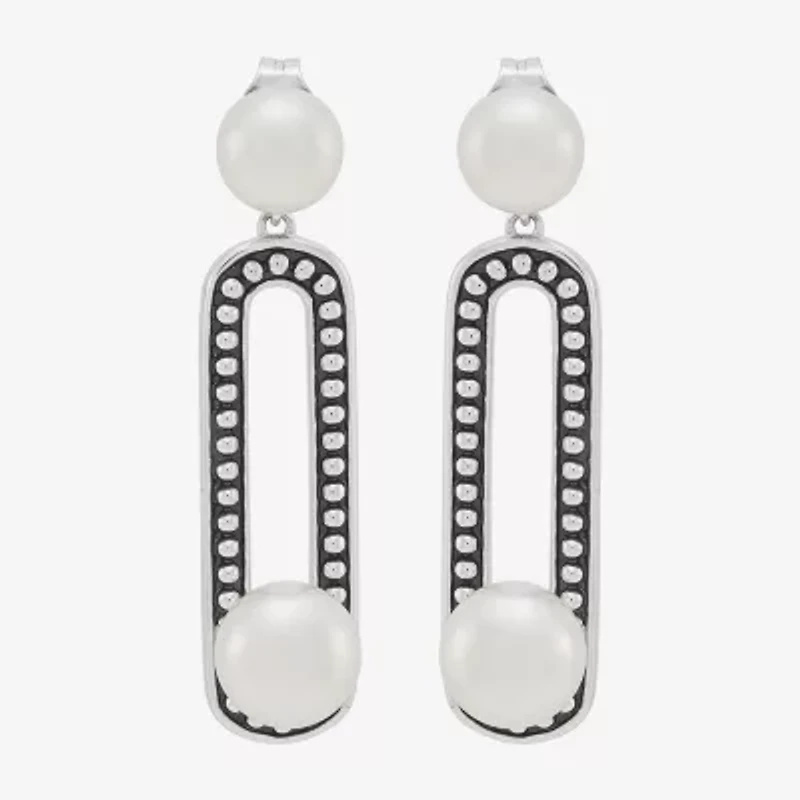Limited Quantities! Womens Dyed White Cultured Freshwater Pearl Sterling Silver Paperclip Drop Earrings