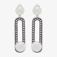 Limited Quantities! Womens Dyed White Cultured Freshwater Pearl Sterling Silver Paperclip Drop Earrings