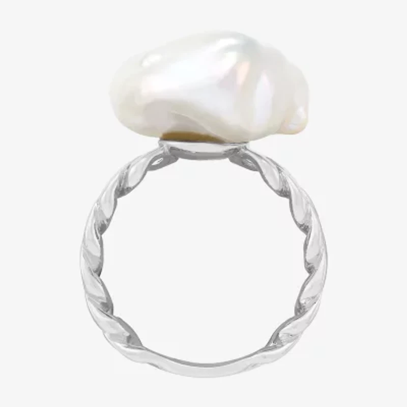 Limited Quantities! Womens Dyed White Cultured Freshwater Pearl Sterling Silver Cocktail Ring
