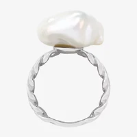 Limited Quantities! Womens Dyed White Cultured Freshwater Pearl Sterling Silver Cocktail Ring