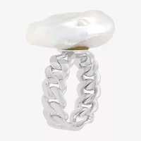 Limited Quantities! Womens Dyed White Cultured Freshwater Pearl Sterling Silver Cocktail Ring