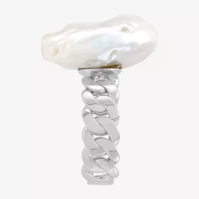 Limited Quantities! Womens Dyed White Cultured Freshwater Pearl Sterling Silver Cocktail Ring