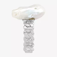 Limited Quantities! Womens Dyed White Cultured Freshwater Pearl Sterling Silver Cocktail Ring