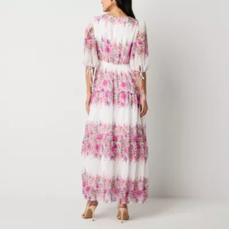 Melonie T Womens Elbow Sleeve Floral Maxi Dress