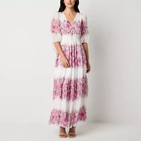 Melonie T Womens Elbow Sleeve Floral Maxi Dress