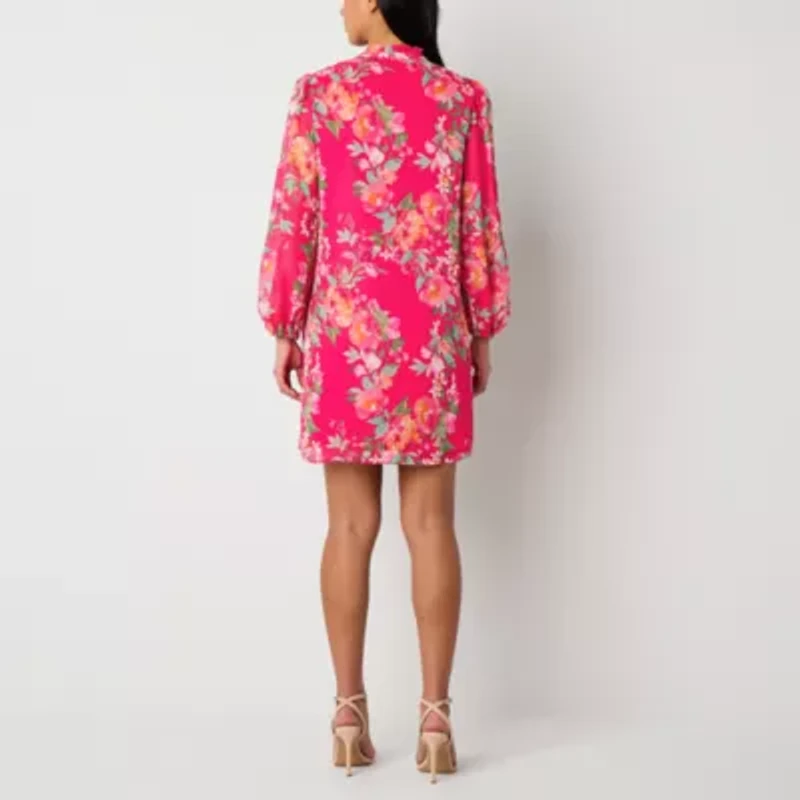 Jessica Howard Womens Long Sleeve Floral Shift Dress