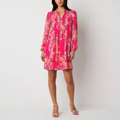 Jessica Howard Womens Petite Long Sleeve Floral Shift Dress