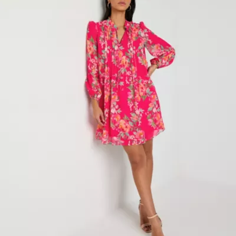 Jessica Howard Womens Petite Long Sleeve Floral Shift Dress