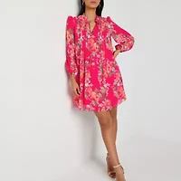 Jessica Howard Womens Petite Long Sleeve Floral Shift Dress