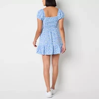 Arizona Womens Short Sleeve Floral Juniors Fit + Flare Dress