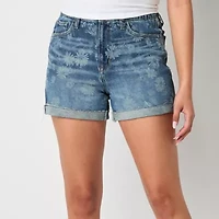 Arizona Curvy Womens 4" High Rise Juniors Denim Short