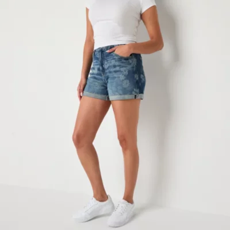 Arizona Curvy Womens 4" High Rise Juniors Denim Short