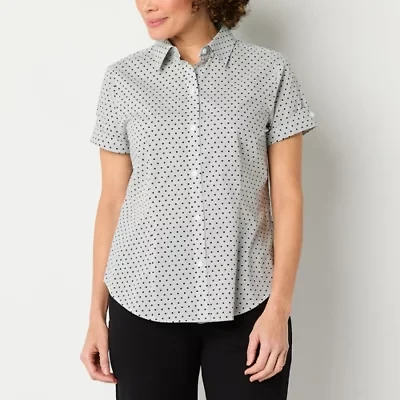 Liz Claiborne Womens Short Sleeve Cuffed Regular Fit Wrinkle Free Button-Down Shirt
