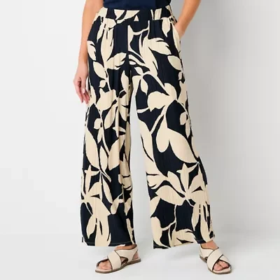 Liz Claiborne Womens Wide Leg Mid Rise Pull-On Pant