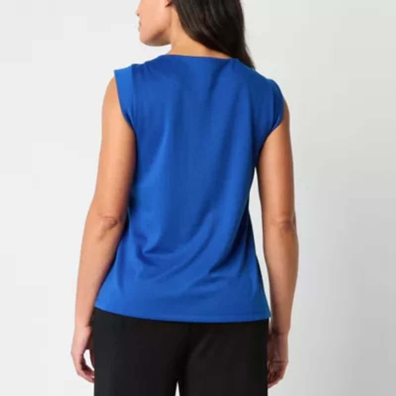 Liz Claiborne Womens Keyhole Neck Sleeveless Blouse