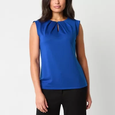 Liz Claiborne Womens Keyhole Neck Sleeveless Blouse