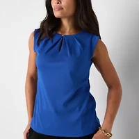 Liz Claiborne Womens Keyhole Neck Sleeveless Blouse