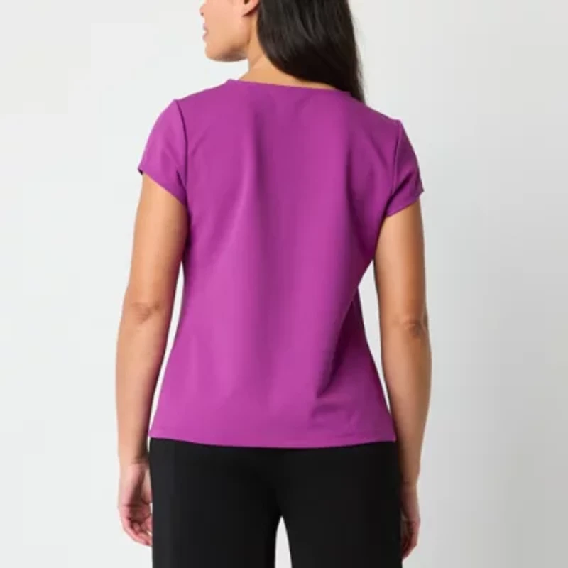 Liz Claiborne Texture Tee Womens Round Neck Short Sleeve Blouse