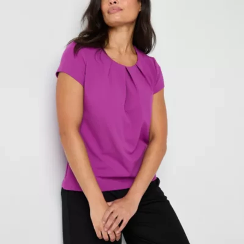 Liz Claiborne Texture Tee Womens Round Neck Short Sleeve Blouse
