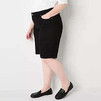 St. John's Bay Womens Mid Rise Denim Bermuda Short-Plus
