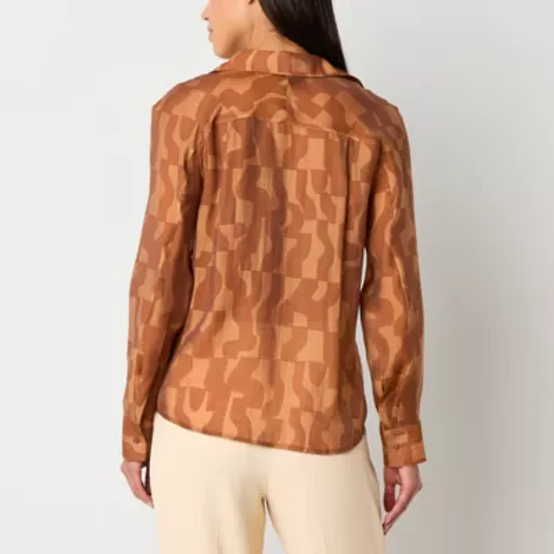 Worthington Womens Long Sleeve Cuffed Oversized Button-Down Shirt