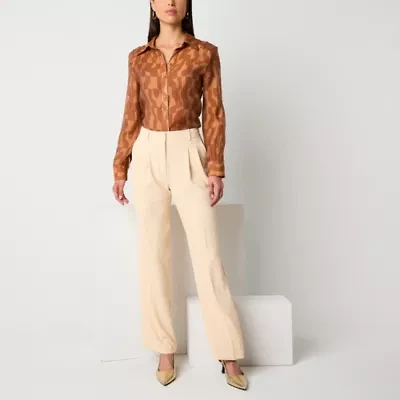 Worthington Womens Long Sleeve Cuffed Oversized Button-Down Shirt
