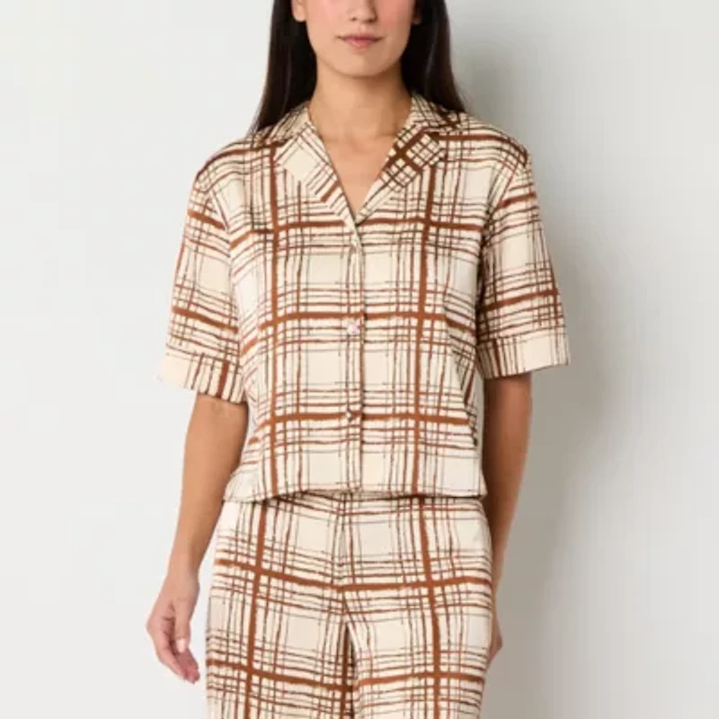 Worthington Womens Short Sleeve Camp Shirt
