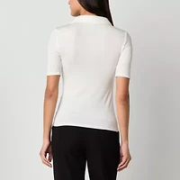 Worthington Womens Y Neck Short Sleeve Polo Shirt