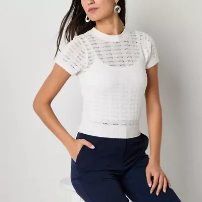 Worthington Womens Crew Neck Short Sleeve Pullover Sweater