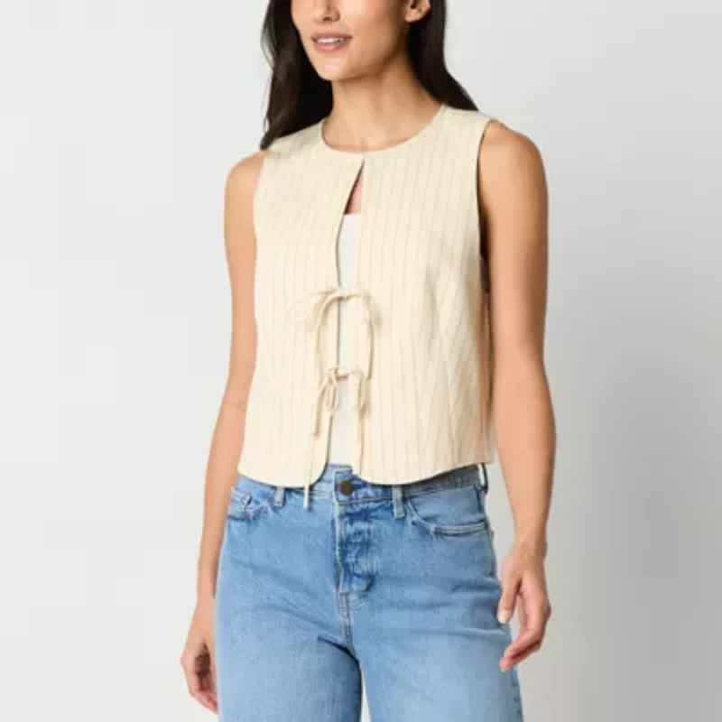 a.n.a Tie Front Womens Round Neck Sleeveless Vest