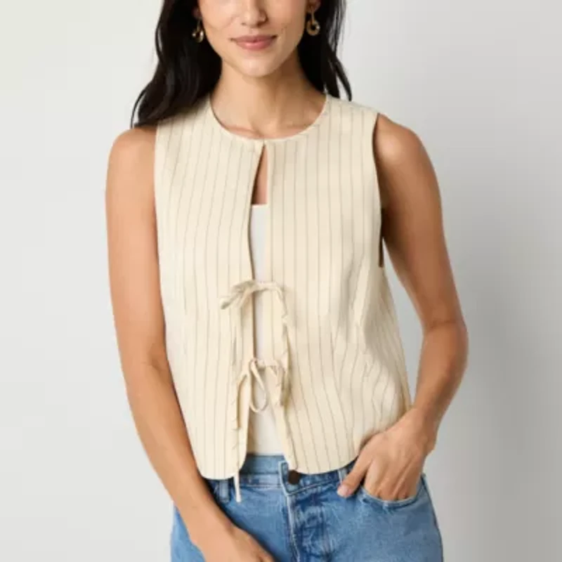 a.n.a Tie Front Womens Round Neck Sleeveless Vest