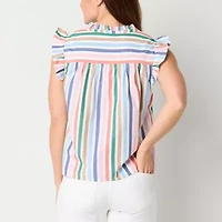 St. John's Bay Womens Split Tie Neck Sleeveless Blouse