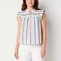 St. John's Bay Womens Split Tie Neck Sleeveless Blouse