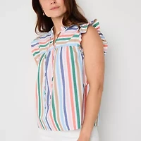 St. John's Bay Womens Split Tie Neck Sleeveless Blouse