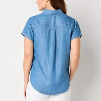 St. John's Bay Womens Short Sleeve Regular Fit Button-Down Shirt