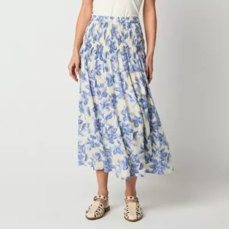 a.n.a Smocked Waist Womens Midi A-Line Skirt