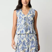 a.n.a Tie Front Womens V Neck Sleeveless Blouse