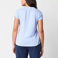 Liz Claiborne Womens Crew Neck Short Sleeve Blouse