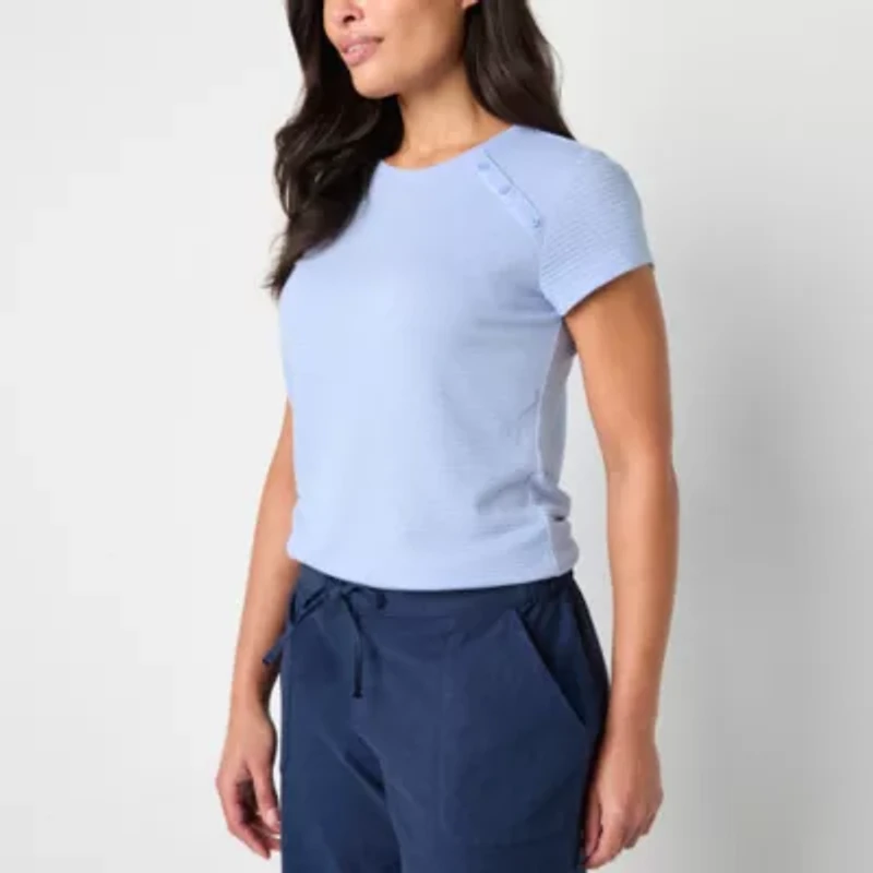 Liz Claiborne Womens Crew Neck Short Sleeve Blouse