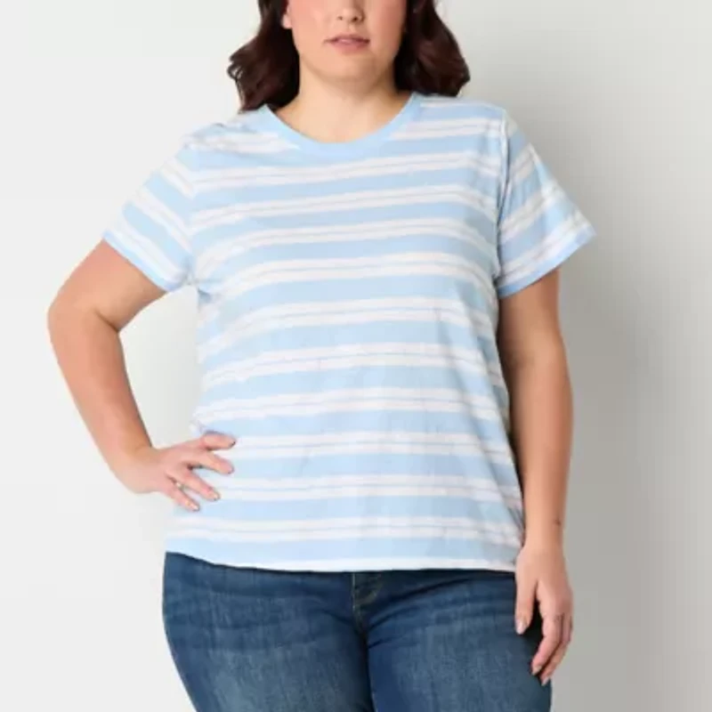a.n.a Womens Crew Neck Short Sleeve Plus T-Shirt